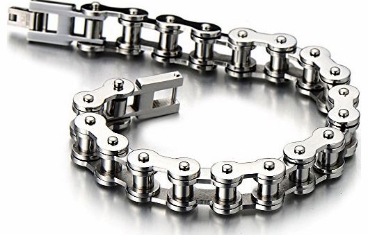 H C Classic Mens Bike Chain Bracelet Stainless Steel Silver Color Polished