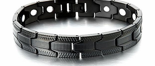 H C Exquisite Black Stainless Steel Bracelet for Men with 3000g magnets High Polished