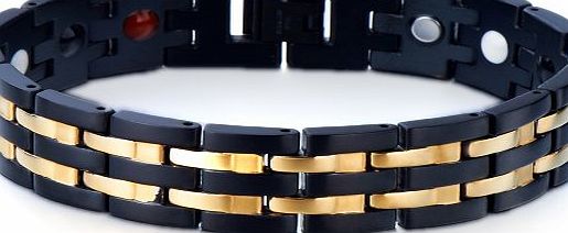 H C Exquisite Stainless Steel Mens Magnetic Gold Black Bracelet with Magnets, Germanium