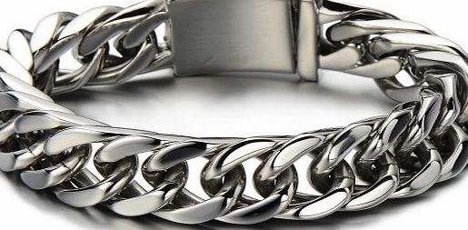 H C Masculine Style 16MM Wide Curb Chain Bracelet for Men Stainless Steel Silver Color High Polished Top Quality