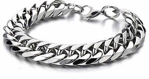 H C Masculine Style Stainless Steel Braided Curb Chain Bracelet for Men Silver Color Polished