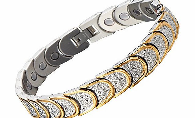 H C Mens Health Function Link Bracelet with 3000g strong magnets Gold and Silver 7.95 Inches Stainless Steel Jewelry