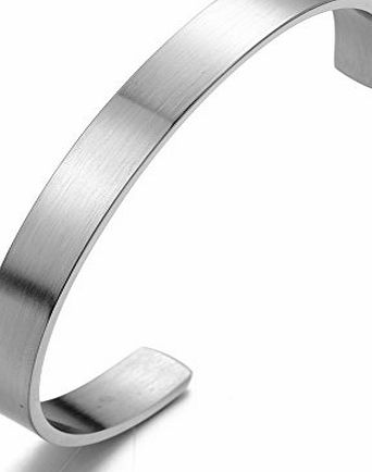 H C Minimalist Stainless Steel Cuff Bangle Bracelet for Men for Women Silver Color Satin