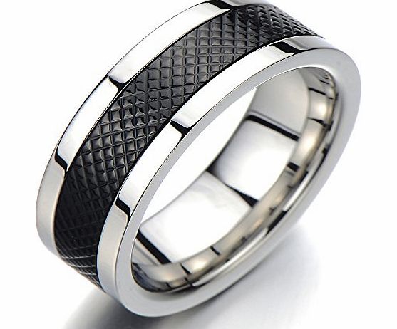 H C Modern Spinner Ring Wedding Band for Men Stainless Steel Rotating Ring Checkered Pattern Silver Black Two-tone(9)