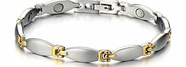 H C Stainless Steel Magnetic Link Bracelet for Women with 3000g Magnets Gold Silver Two-tone
