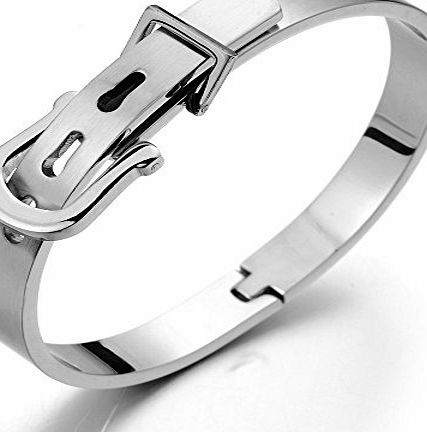 H C Womens Stainless Steel Bangle Bracelet Cuff Bracelet Silver Color Satin with Unique Buckle Clasp