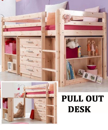 H.I.T. Cabin Bed with Drawers Desk and optional Bookcase