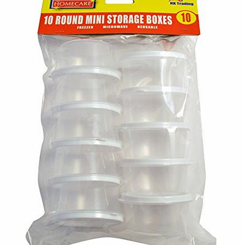 H.K. Trading Ltd 10 x ROUND MINI PLASTIC FOOD STORAGE CONTAINERS - freezer/microwave safe, reusuable with lid FREE DELIVERY
