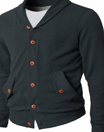 H2H Mans Shawl Collar Sweater Cardigan With Point Button CHARCOAL Asia XXL (KMOCAL08)