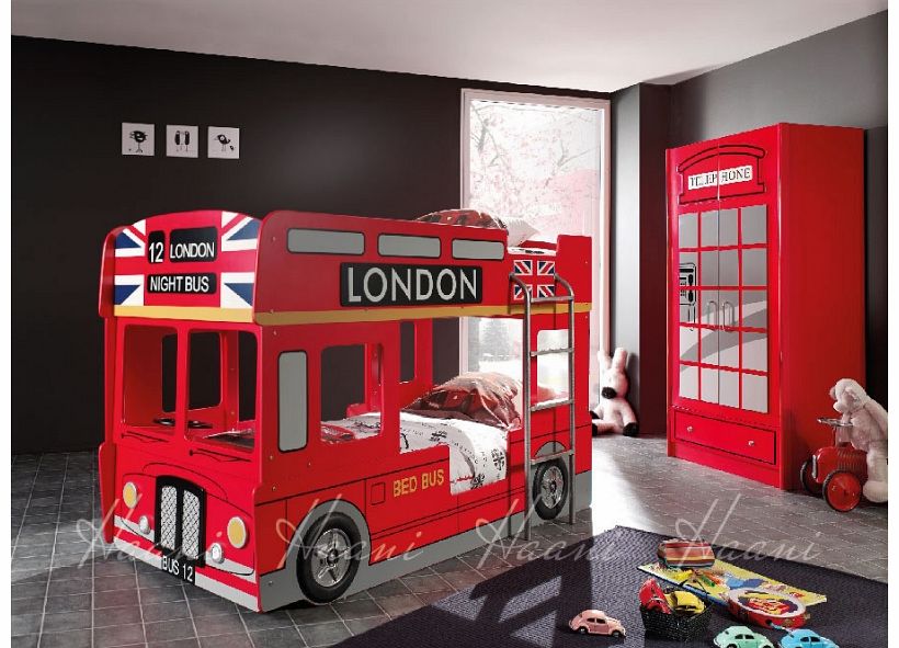 Haani London Bus Twin Bunk Bed Bundle Deal-Red