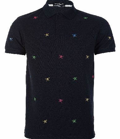 Hackett All Over Logo Polo Navy