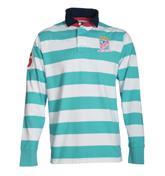 Hackett Aqua and White Stripe Rugby Shirt