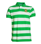 Hackett Green and White Stripe Pique Polo Shirt