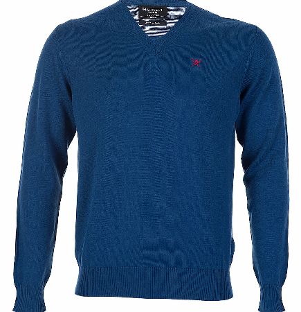 Hackett Pima Cotton V-Neck Jumper Blue