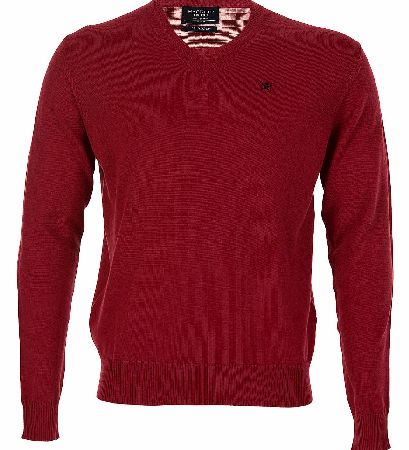 Hackett Pima Cotton V-Neck Jumper Red