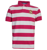 Hackett Pink and White Stripe Pique Polo Shirt
