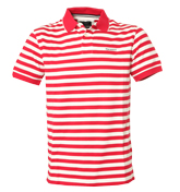 Hackett Red and White Stripe Pique Polo Shirt