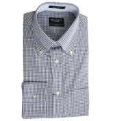 White and Navy Check Long Sleeve Shirt