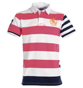Hackett White and Pink Stripe Polo Shirt