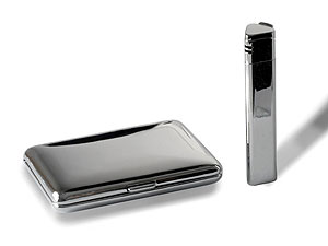 Polished Chrome Triangular Lighter And Cigarette Case 012814