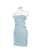Hafize Ozbudak Light Blue Cut-out Back Strapless Mini Cotton Dress