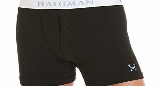 Haigman Mens Haigman Designer Cotton Stretch Buttoned Boxer in 1 PK Box Black MED