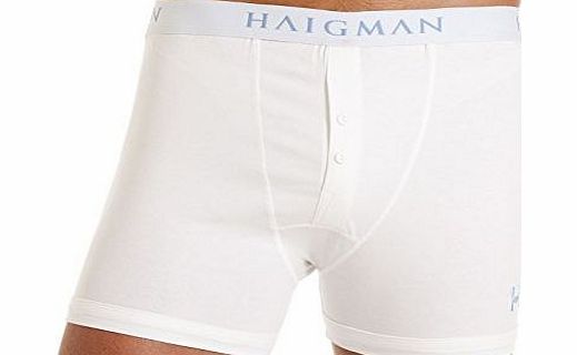 Haigman Mens Haigman Designer Cotton Stretch Buttoned Boxer in 2 Pk Box White SML