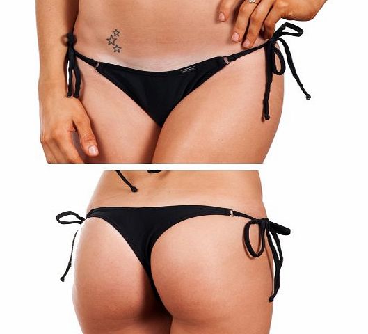 Halcyon Blue Misty Thong Bikini Bottom - Black - Medium