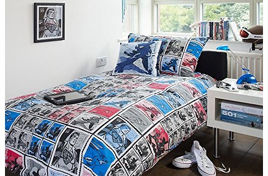 Comic Book Stamps Superhero Multi Single Bed Size Childrens Superheroes Duvet Cover Quilt Bedding Set