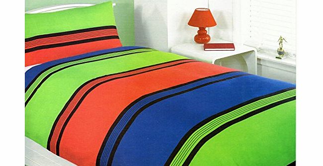 Mary Single Bed Size Kids Childrens Bright Ken Stripes Lime Red Royal Duvet Cover Quilt Bedding Set Hallways 