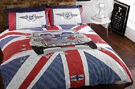 Mini GT Car Union Jack Stripe Blue Red White Grey Duvet Cover Quilt Bedding Set Single Bed Size Hallways 