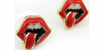 halo accessories Rock and Roll sexy tongue red lips tiny stud earrings