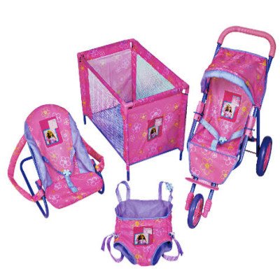 Barbie 3 Wheeled Stroller & Travel Set