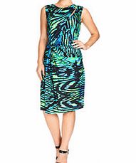 Blue and black geometric silk blend dress