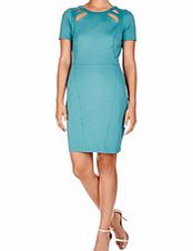 Halston Heritage Blue short-sleeved cut-out neck dress