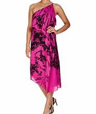 Halston Heritage Pink and black silk knee-length dress