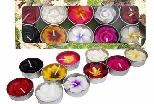 Hana Blossom Mixed 10 handmade fairtrade scentd flower tealight candle in assorted designs and colours gift set