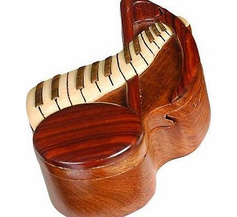 Hand crafted Intarsia Hand Carved Wood Trinket / Jewelry Box Note amp; Keyboard