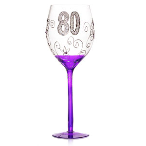 Hand Finished Large Clear 80th Birthday Wine Glass