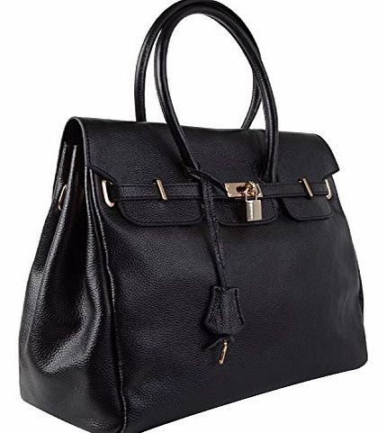 Handbag Bliss Black Leather Inside & Out Birkin Inspired Handbag In Beautiful Italian Leather With Gold Trims 