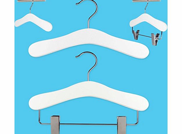 HANGERWORLD Wardrobe Set of 30 White Wooden Coat Hangers (Clip amp; Top hangers)- 25cm wide for hanging Baby amp; Toddler Clothing
