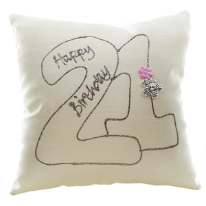 21st Birthday Silk Hand Painted Cushion