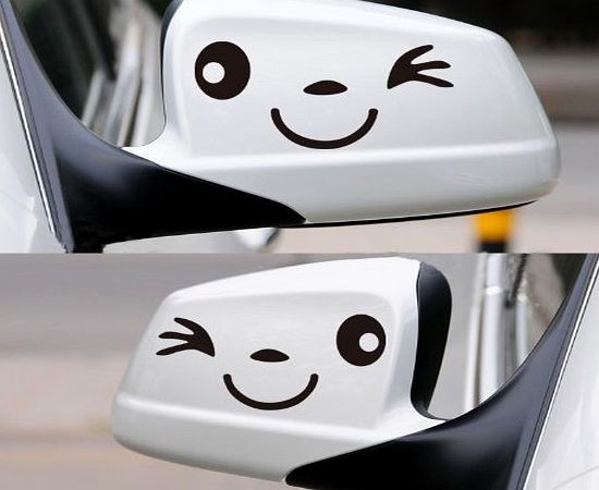 Happy Bargains Ltd Smile Face Wink Car Wing Door Mirror Stickers Decal Novelty Gift Birthday Xmas New 2013 For Any Car BMW VW Golf Ford Polo Etc... - Happy Bargains Ltd -Black