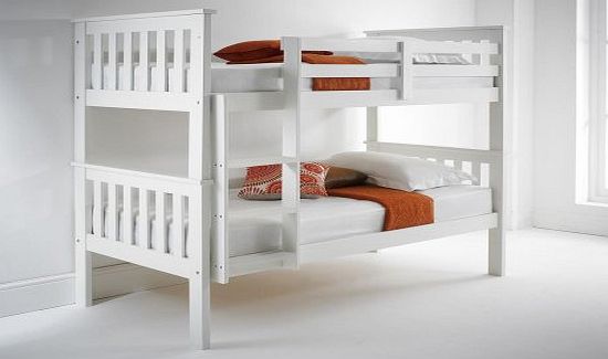 Happy Beds Atlantis White Finished Solid Pine Wooden Bunk Bed With 2x Pocket Sprung Mattress