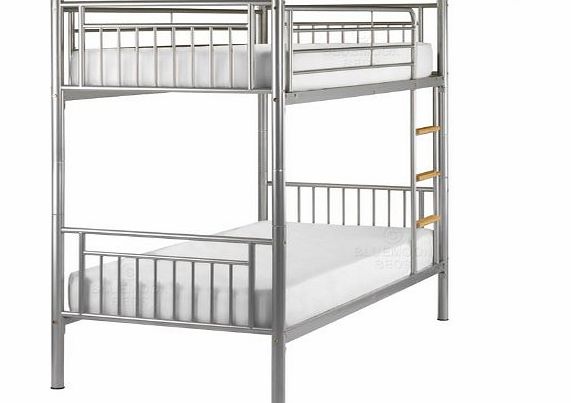 Happy Beds Benz Silver Finished Quality Metal Bunk Bed With 2x Memory Foam Mattress