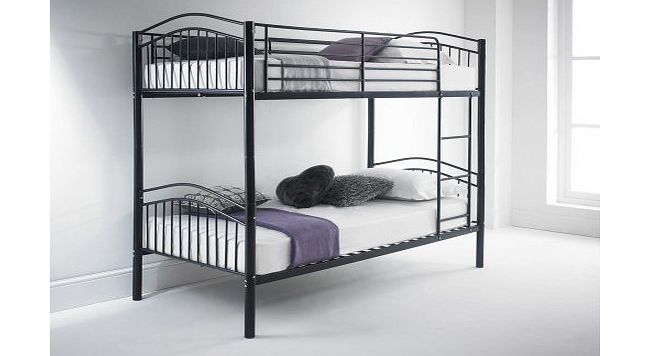 Happy Beds Capri Black Finished Quality Metal Bunk Bed With 2x Luxury Spring Mattress