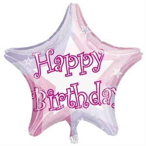 Happy Birthday Pink Shimmer Star Balloon