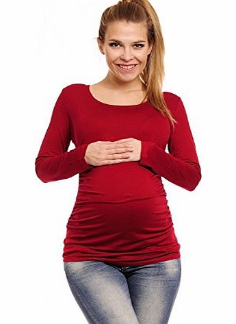 Happy Mama Boutique Happy Mama Womens Maternity Long Sleeve Ruched Top Sweatshirt T-shirts 947p (Crimson, 8/10)