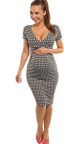 Happy Mama Boutique Happy Mama Womens Maternity Nursing Houndstooth Check Pencil Jersey Dress 068p (Black amp; White, 8)
