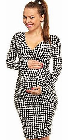 Happy Mama Womens Pregnancy Maternity Houndstooth Check Jersey Dress 231 (UK 12/14)